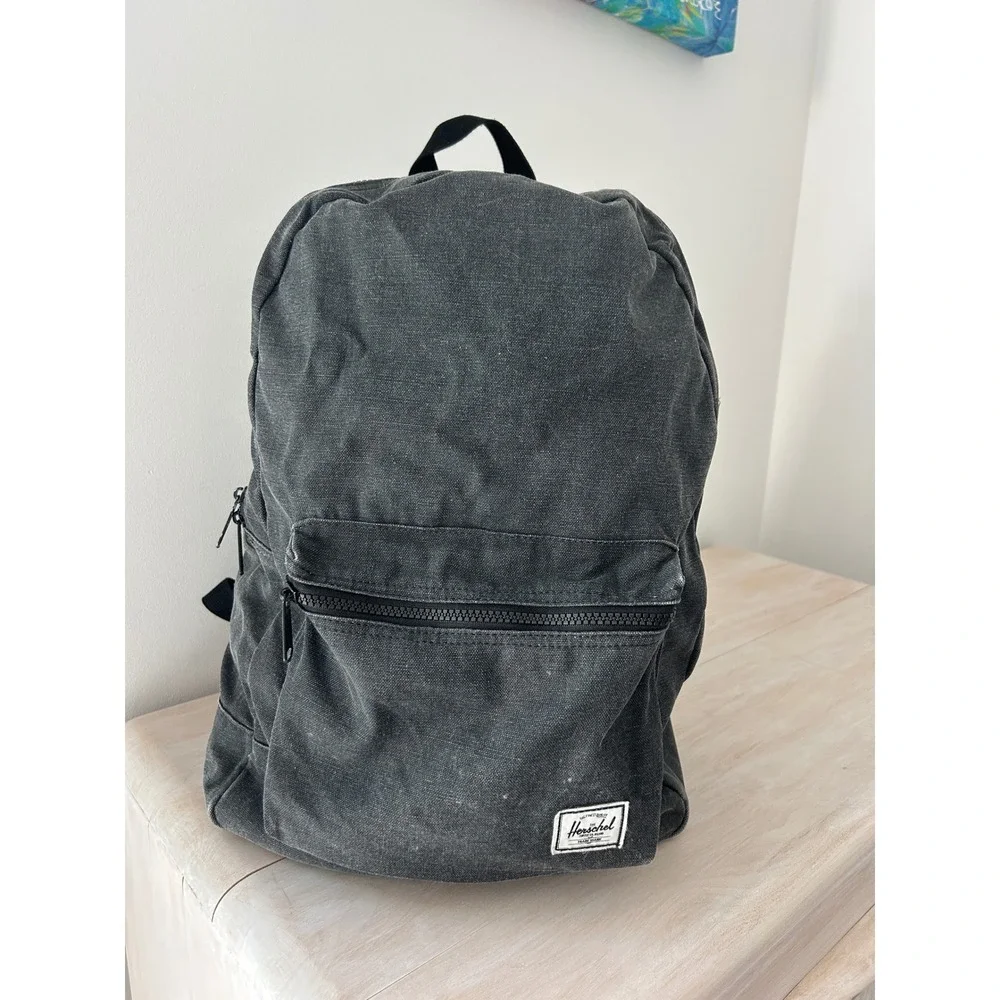 Herschel Supply Co Washed Black Canvas Backpack Mens Casual School Bag